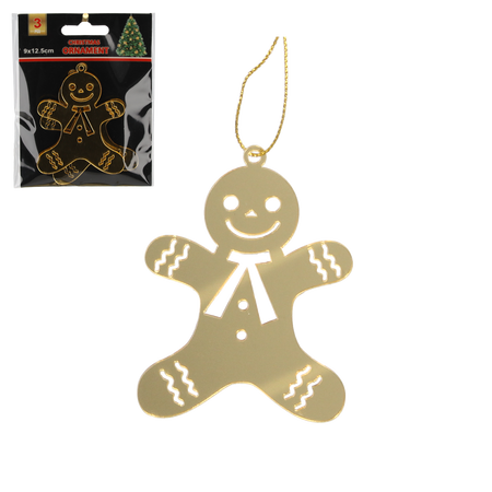 SET OF 3 CHRISTMAS DECORATIONS - GOLD GINGERBREAD 6 x 8 CM