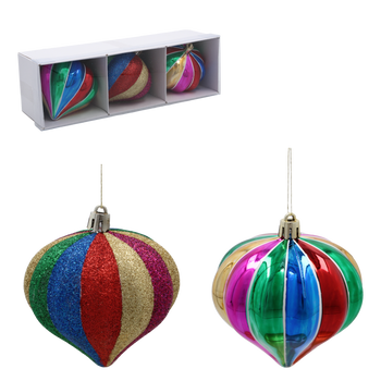 SET OF 3 CHRISTMAS ORNAMENTS - COLORFUL RIBBONS 8CM pack=12sets