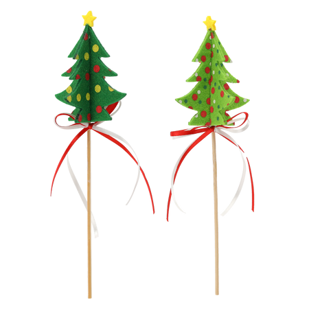 CHRISTMAS DECORATION TREE ON PICK 5.5 X 9 CM LIGHT GREEN/DARK GREEN pack=12pcs