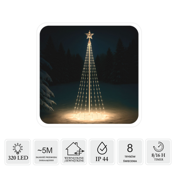 LED CONE CHRISTMAS TREE WITH STAR 1,8M 320L WARM WHITE IP44