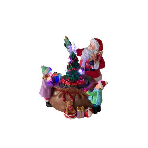 CHRISTMAS MUSIC BOX LED SANTA WITH TREE AND PRESENTS