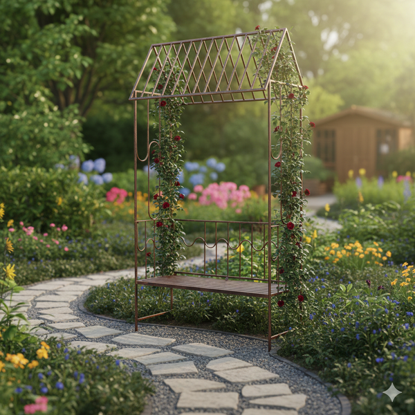 PERGOLA OGRODOWA Z ŁAWKĄ 123 x 63 x 252 CM ANTYCZNY BRĄZ