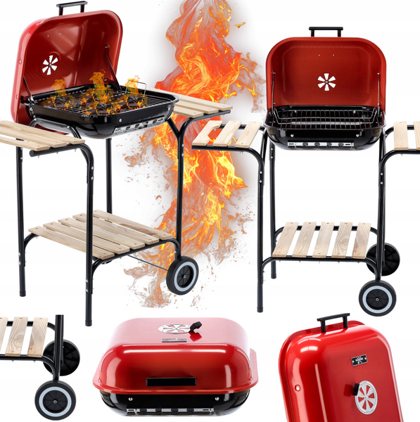 AMERICAN CHARCOAL BBQ WITH SIDE SHELVES AND WHEELS 96 x 45 x 75 CM