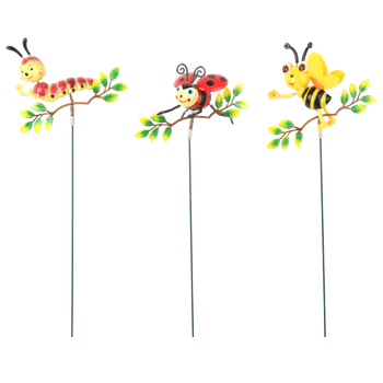 DECORATION ON A SPIKE FOR POT / GARDEN - CATERPILLAR / LADYBIRD / BEE ON A BRANCH 18 x 8 x 74 CM