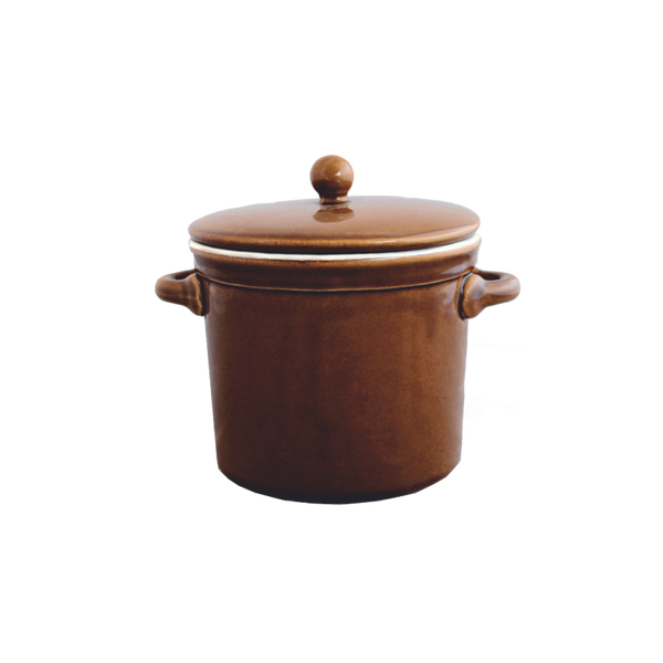 1L CERAMIC POT BROWN WITH LID