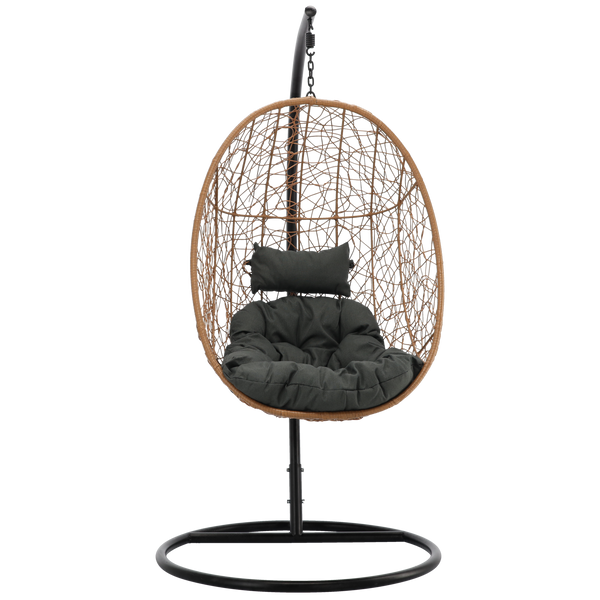 NATURAL HANGING CHAIR, CUSHION - DARK GRAY, FRAME - BLACK, 115 X 90 X D67 CM