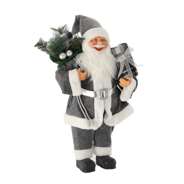 CHRISTMAS FIGURE - STANDING SANTA IN GREY CLOTH 60 CM