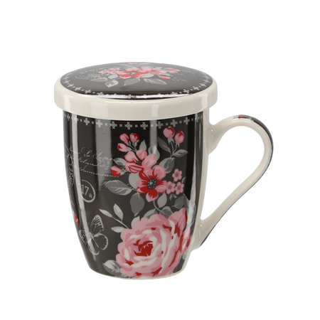 PORCELAIN MUG WITH INFUSER AND LID 340 ML ASSORTED FLORAL PATTERNS 