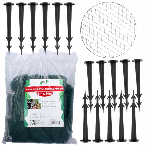 REȚEA DE PROTECȚIE PENTRU PĂSĂRI MONO+MONO 8 X 20 M + 16 ȚEPUȘE (15 g/m2) *6434