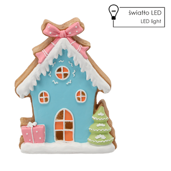 FIGURĂ DE CRĂCIUN - CASĂ DIN TURTA DULCE ALBASTRĂ 30,6 X 12 X 39,6 CM LED *1391