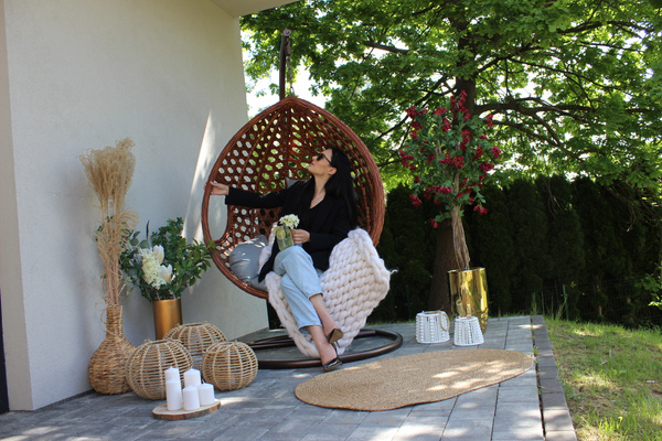 HANGING CHAIR MALIBU - BROWN, CUSHION - GREY, FRAME - BROWN