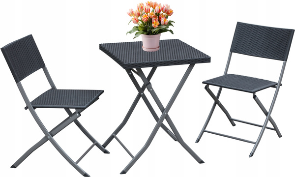 ZESTAW MEBLI BALKONOWYCH SKŁADANYCH (STOLIK + 2 KRZESŁA) ANTRACYT
