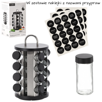 PRZYPRAWNIK OKRĄGŁY 17,5 x 33 CM Z RĄCZKĄ 16 SŁOICZKÓW CZARNO-SREBRNY *9158