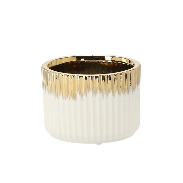 Vază ceramică pentru ghiveci 15 x 15 x 10,5 CM Aurie-albă *3390