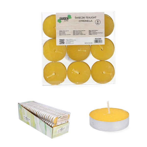 KPL. 9 LUMÂRI TEALIGHT CITRONELLA 11,5 x 1,5 cm disp=23buc. *2285