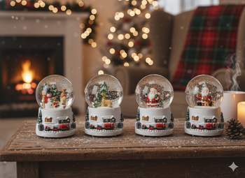 CHRISTMAS SNOWBALL - SANTA'S SLEIGH 4.5 x 4.5 x 6.5 CM WHITE MIX PATTERNS disp=12pcs *5720