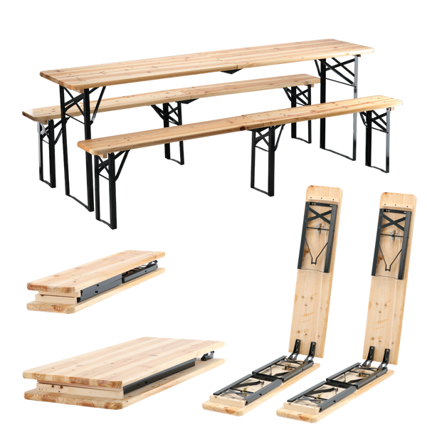 ZESTAW BIESIADNY - STÓŁ 220 x 50 x 77 cm + 2 ŁAWKI 220 x 25 x 47 cm - SKŁADANY