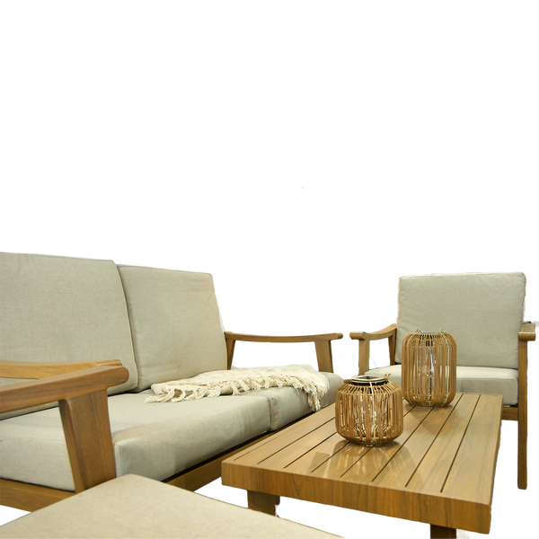 SADA NÁBYTKU Z HLINÍKU "TIRANA" (SOFA + 2 KŘESLA + STOLIK) BEŽOVÁ + BEŽOVÉ POLŠTÁŘE *9538