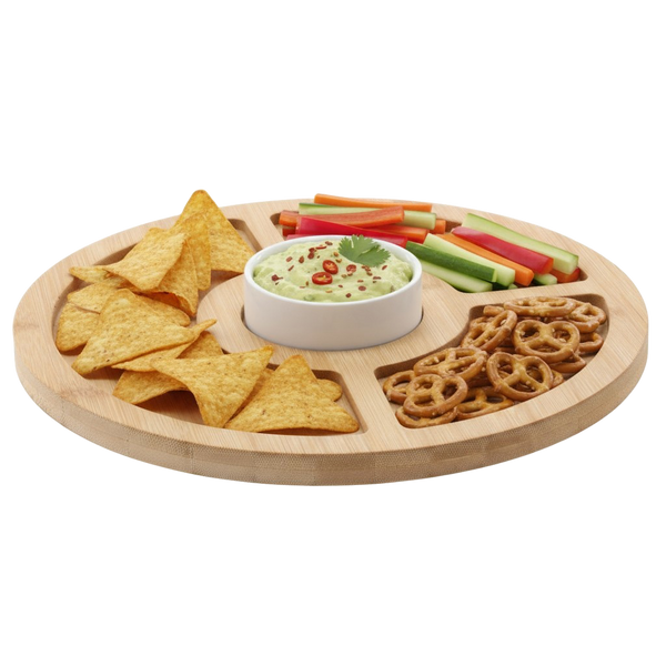 SET PENTRU SERVIRE ANTREURI - TĂVIȚĂ DIN BAMBUS CU 4 COMPARTIMENTE ȘI UMAN PORCELAN 28x4CM *7262