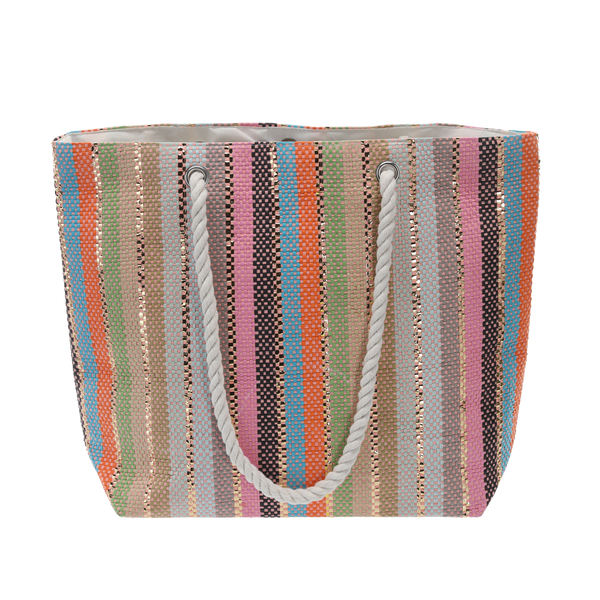 PLÁŽOVÁ TAŠKA 48 x 36 CM MNOHOBARVOVÉ PÁSIKY MIX FARIEB *4687