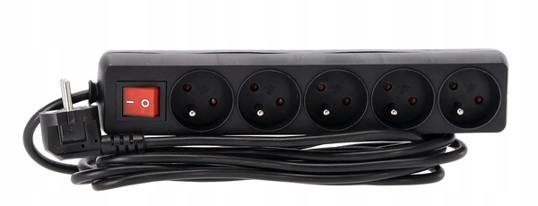 EXTENSION CORD POWER STRIP WITH SWITCH 5 SOCKETS 3 M BLACK