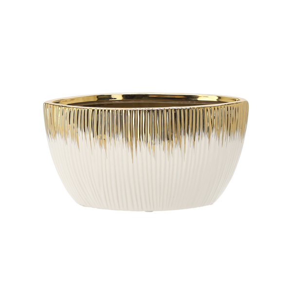 VAS DE CERAMICĂ PENTRU GHIVECHE 16 x 12 x 14 CM ALB - AURII *2463