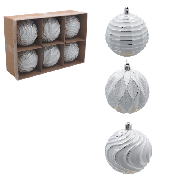 SET OF 6 CHRISTMAS TREE ORNAMENTS - MIX OF DESIGNS 8CM