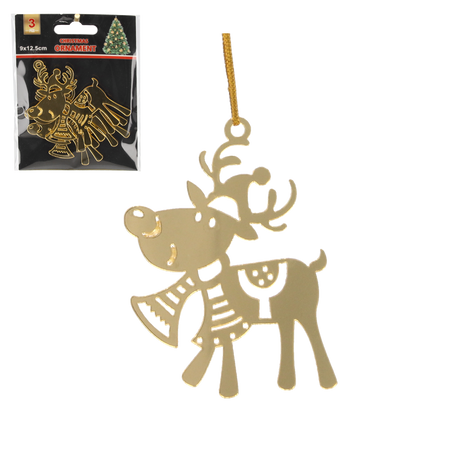 KPL. 3 OZDÓB CHOINKOWYCH - RENIFER ZŁOTY 5,5 x 8 CM opak=48kpl *0795