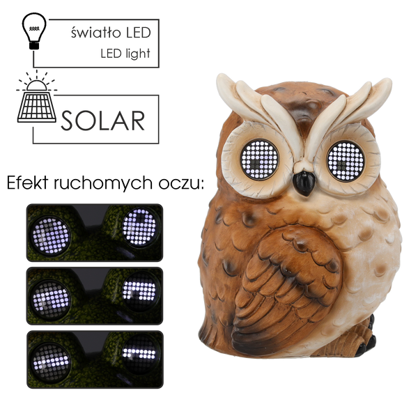 Zahradní figura - sova s blikajícíma očima 18 x 20 x 25 cm LED *9309
