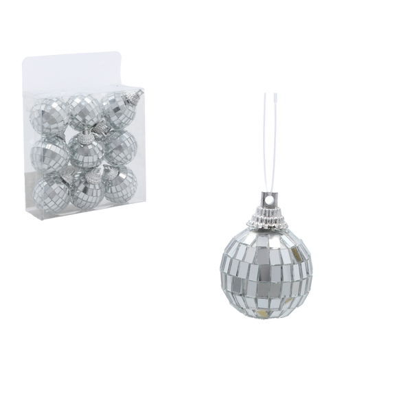 SET OF 9 MIRROR DECO BALLS SILVER 3 CM