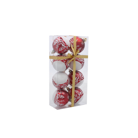 Set de 8 globuri roșii pentru brad, 6 cm, mix de modele *5768