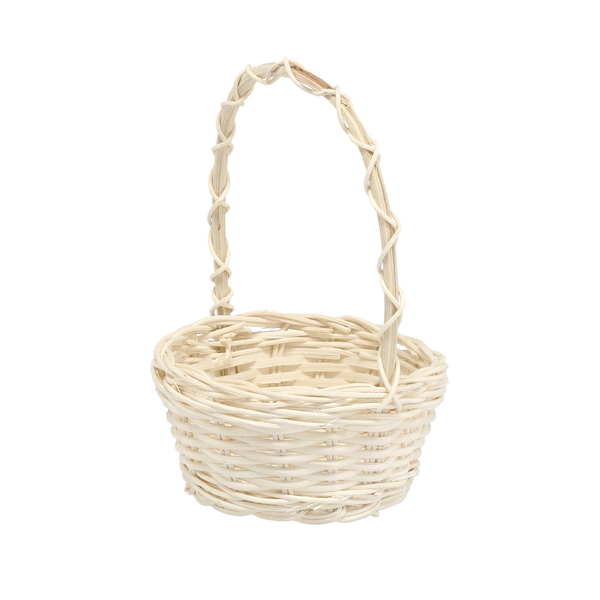 RATTAN BASKET 13.5/10.5 x 6/18 CM WITH HANDLE - WHITE