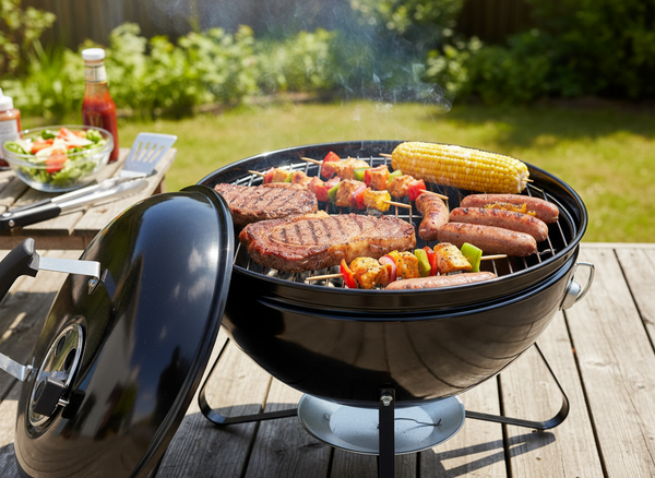 GRILL WĘGLOWY KULISTY NA NÓŻKACH Z POKRYWĄ 37 x 28/44 CM