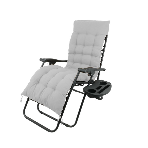 ȘEZLONG DE GRĂDINĂ PLIABIL CU SUPORT, NEGRU CU PERNĂ GRI *9979