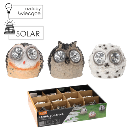 SOLAR LAMP OWL 11.5x10x11.2 CM, disp.12pcs