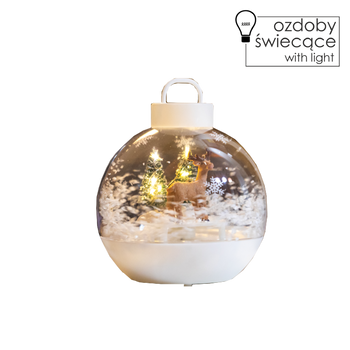 ORNAMENT DE CRĂCIUN BOMBĂ 15 X 15 X 17 CM CU MUZICĂ LED - ALB - REN FOTOGRAF *3504