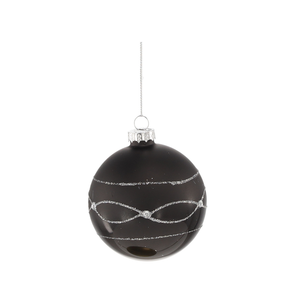 GLASS BAUBLE - BLACK MIX DESIGNS 8 CM