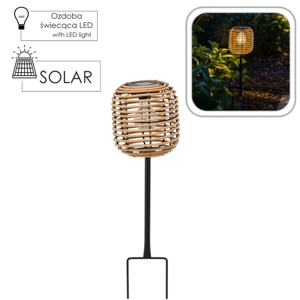 LAMPION SOLARNY BRĄZOWY OWALNY 53 CM WBIJANY *0190