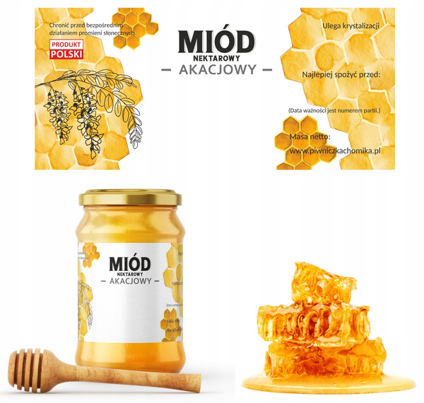 SET OF 100 LABELS HONEY NECTAR ACACIA 116 x 50 MM