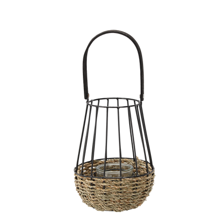 METAL LANTERN - BLACK-BROWN 22/37 CM WITH GLASS INSERT