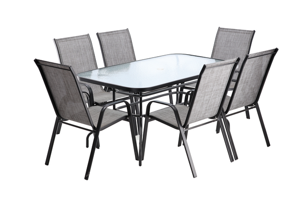 ZESTAW MEBLI OGRODOWYCH - STÓŁ 150 x 90 x 70 cm + 6 KRZESEŁ 54 x 72 x 96 cm