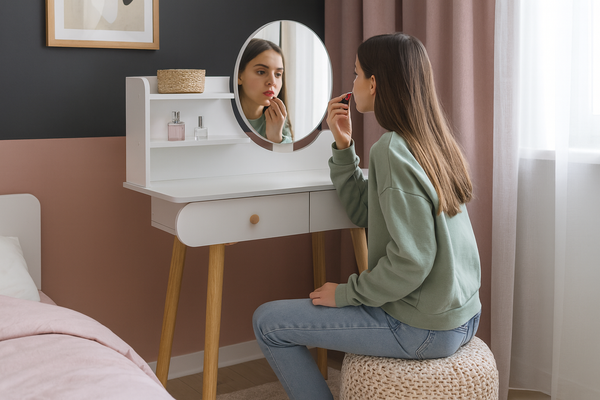 TOALETKA KOSMETYCZNA Z LUSTREM 80 x 40 x 120 CM BIAŁA *7872