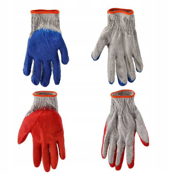 SET DE 10 PERECHI DE MĂNUȘI DE PROTECȚIE "VAMPIRKI" TRICOTATE ROȘII/ALBASTRE ACOPERITE CU LATEX *7017