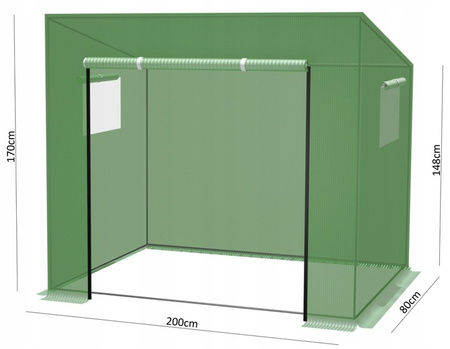SKLENÍK NA PARADAJKY ZELENÝ 200 x 77 x 168/146 cm *5507