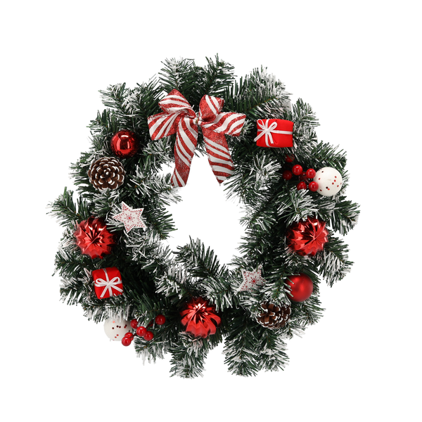 CHRISTMAS WREATH 40 CM WHITE AND RED
