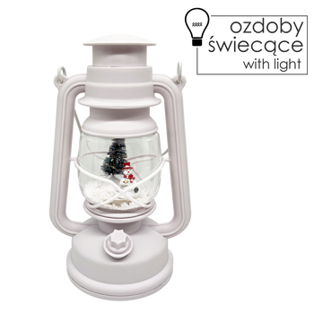 ŚWIĄTECZNY LAMPION 14,5 x 11,7 x 24,5 / 35,5 CM Z WKŁADEM LED POZYTYWKA - BIAŁY - BAŁWAN Z CHOINKĄ  *9355