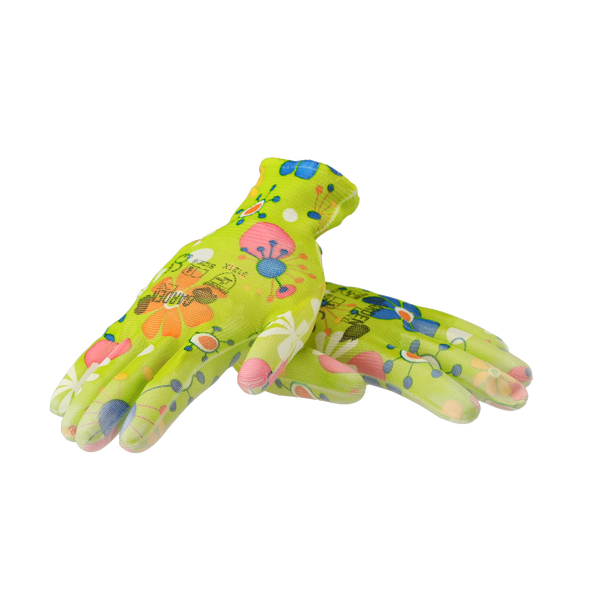 GARDEN GLOVES "7" PATTERN, POLYESTER WITH POLYURETHANE PACKET=12