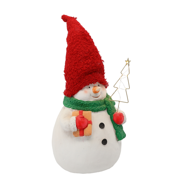 FIGURKA BOŽONÁRNÍ - STOJÍCÍ SNEHULÁK S ČERVENOU ČEPICÍ A VÁNOČNÍM STROMKEM LED 23 x 20,5 x 32/37 CM balení=1 ks *5388