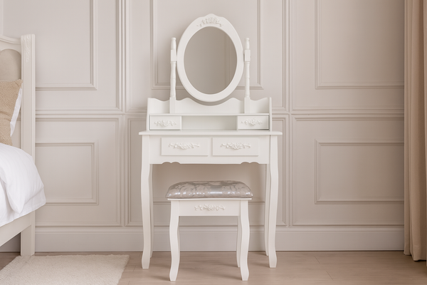 TOALETKA BIAŁA KOSMETYCZNA Z LUSTREM + TABORET *3992