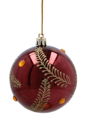 SET OF 6 CHRISTMAS BAUBLES DARK RED 8 CM